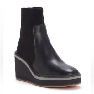 Louise et Cie Sanji Platform Wedge Bootie In Black Leather Women's Size 8